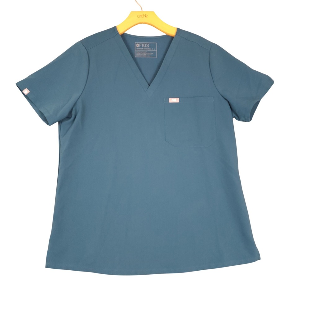 FIGS Technical Collection Teal Blue V Neck Scrub Top Women's Size L